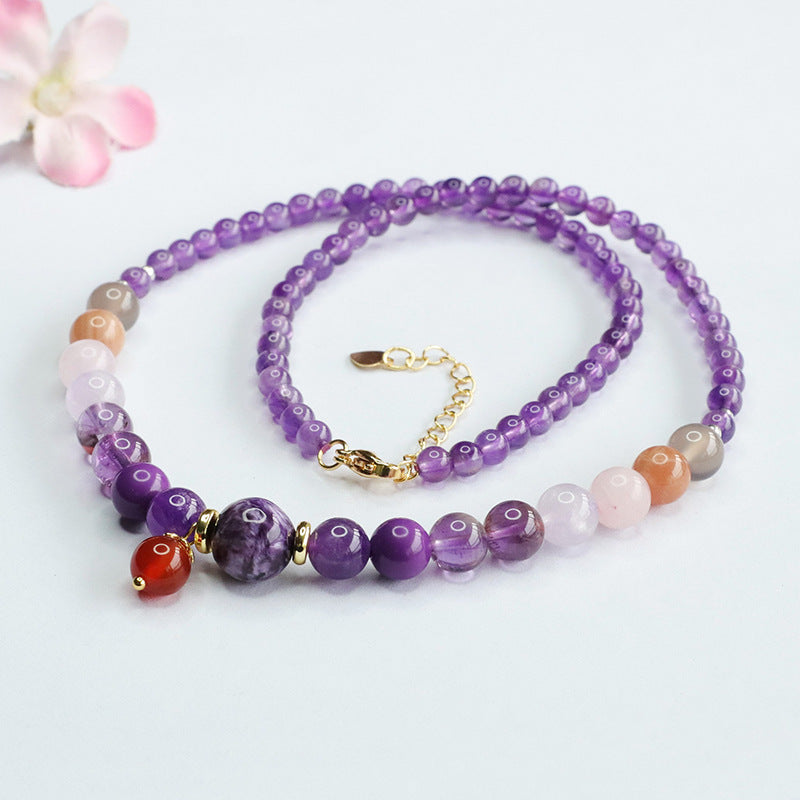 Natural nine purple Lihuo multi-treasure crystal necklace hanging chain CB4022401 