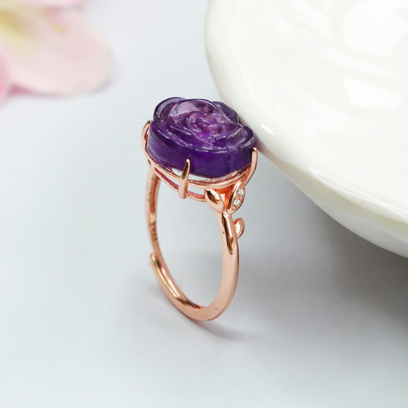 S925 silver inlaid natural amethyst ring rose jewelry CB2092007 