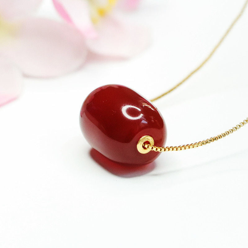 18k gold set with natural red agate Passepartout Chalcedony Pendant MN1122551