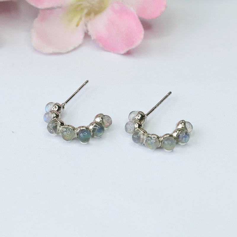 Natural Moonstone S925 Silver Needle Earrings Labradorite Strong Blue Light Earrings CB3100312 