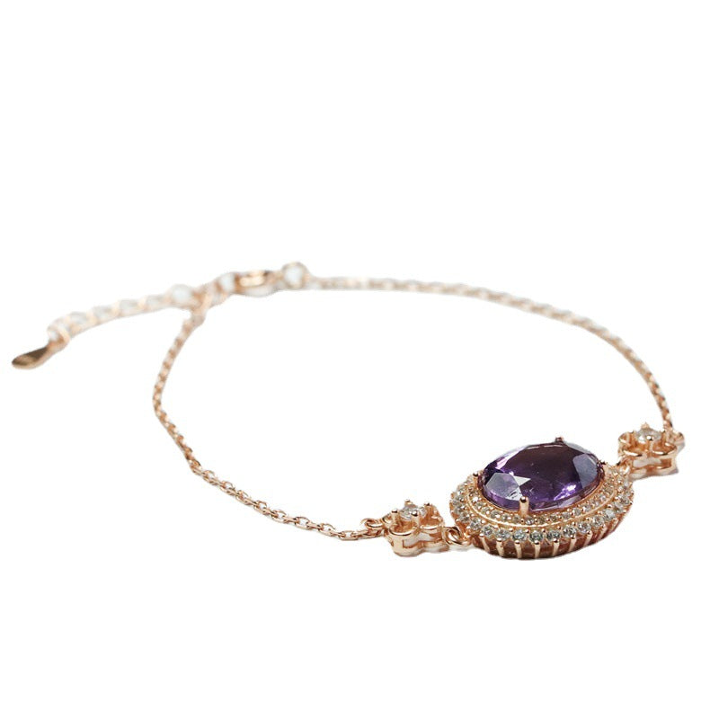 S925 silver inlaid with natural amethyst bracelet Brazilian colorful treasure light luxury CB2110611 