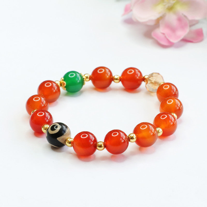 Natural red agate bracelet three-eye dzi beads chalcedony diy bracelet MN2062302