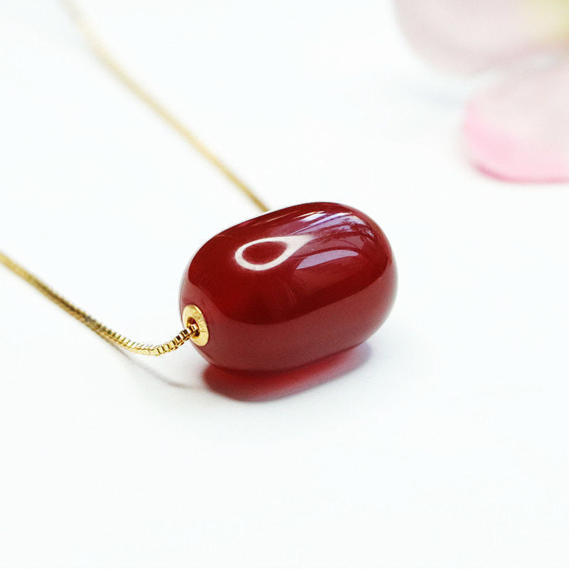 18k gold set with natural red agate Passepartout Chalcedony Pendant MN1122551