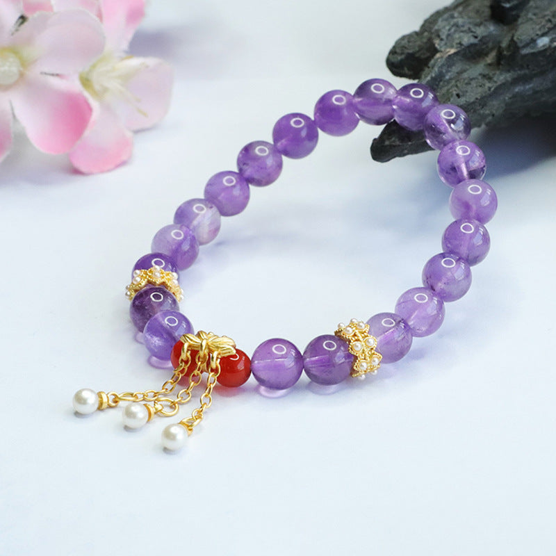 Natural amethyst bracelet red agate lotus tassel bracelet for women CB3062907 