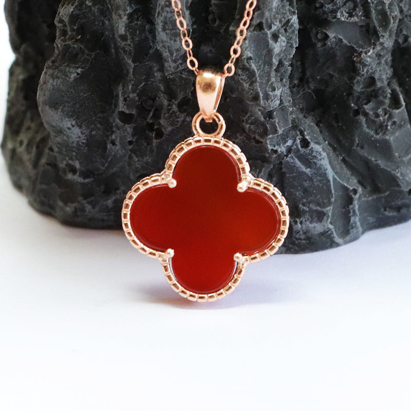 S925 silver inlaid with natural red agate pendant chalcedony four-leaf clover MN2101003