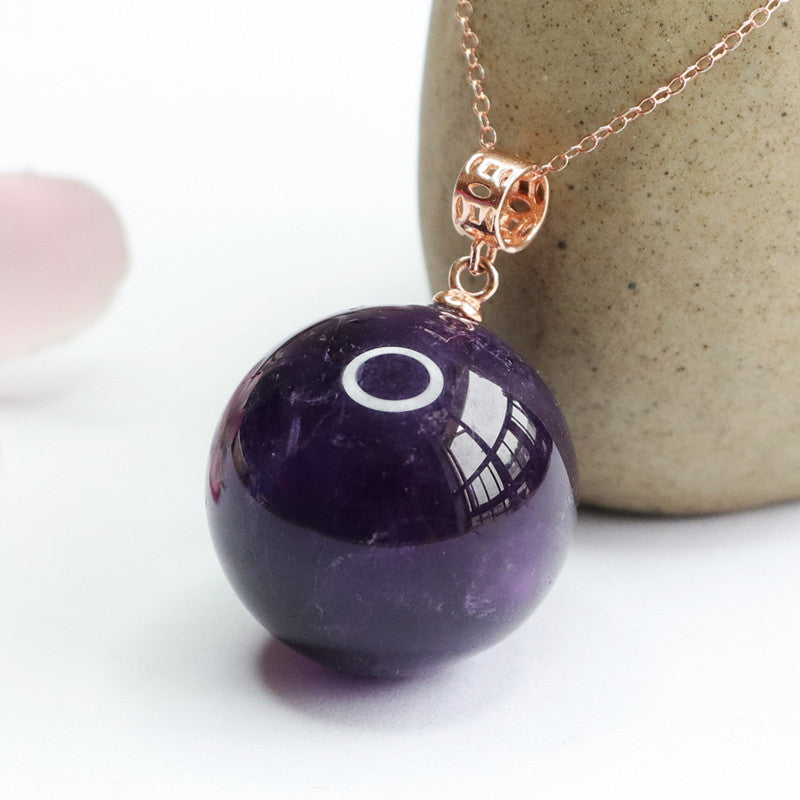 S925 silver set with natural amethyst ball pendant necklace jewelry accessories CB2042520 