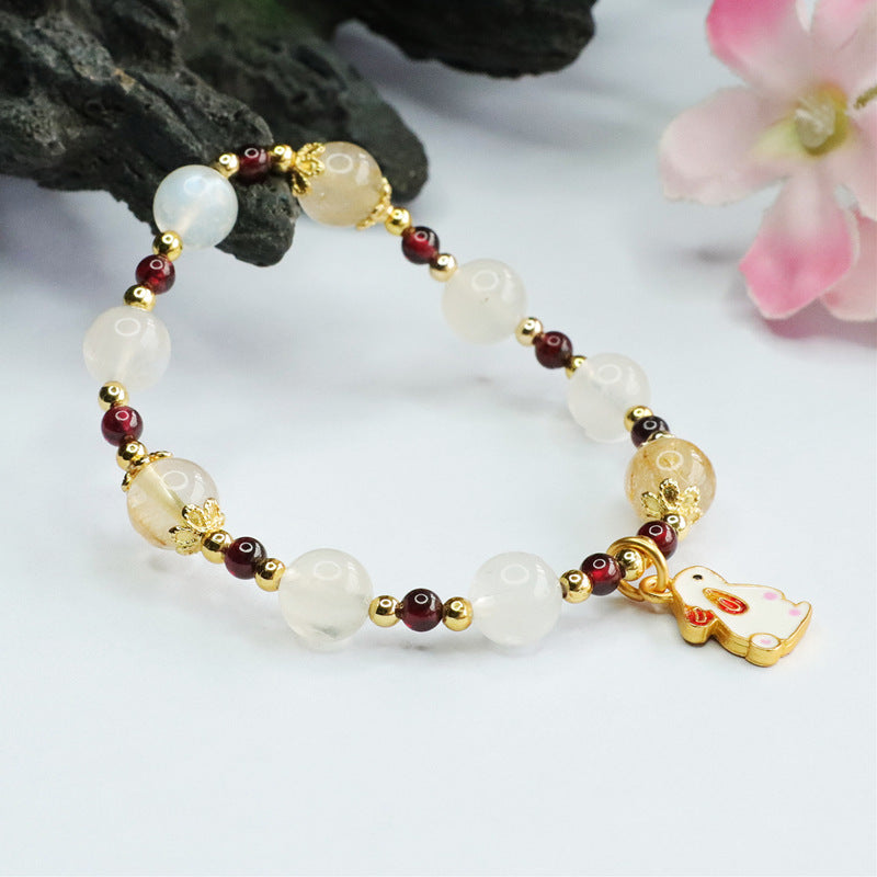 Natural white moonlight bracelet garnet blonde crystal bracelet CB3041109 