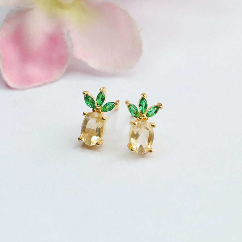 Natural citrine pineapple earrings S925 silver needle colorful treasure earrings jewelry CB3110304 