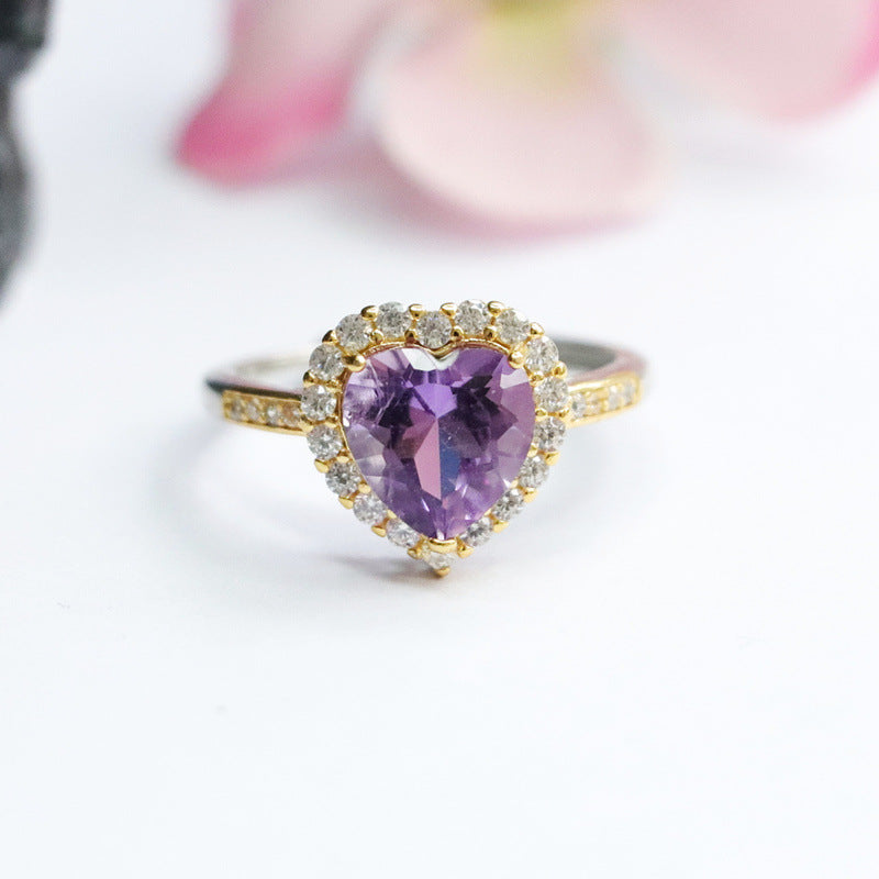 Natural S925 silver inlaid amethyst ring live ring jewelry CB2120134 