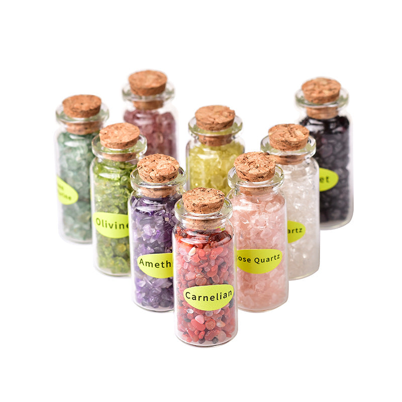 9 kinds of natural crystal gravel drift bottle gift box set gemstone wishing bottle mine standard popular science English children's gift 