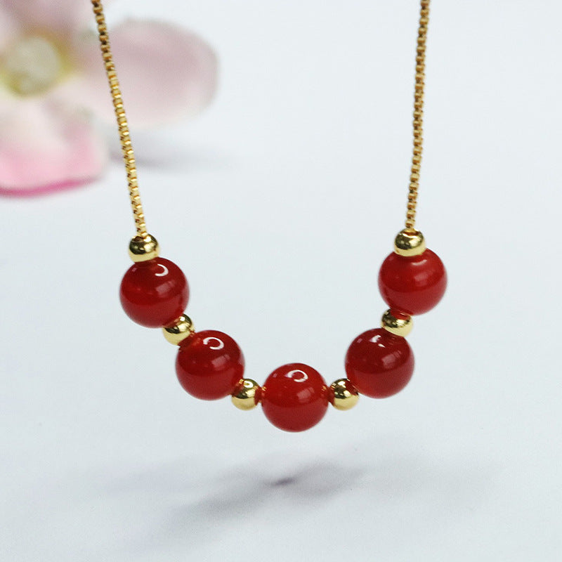 Natural red agate necklace chalcedony smile chain crystal fashion new Chinese style MN4051901