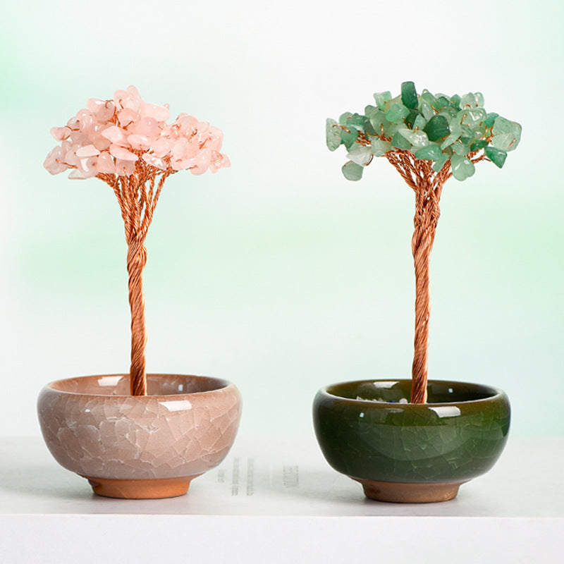 Natural crystal tree gravel ornaments crystal tree home creative office decoration crafts colorful small bowl shape base 