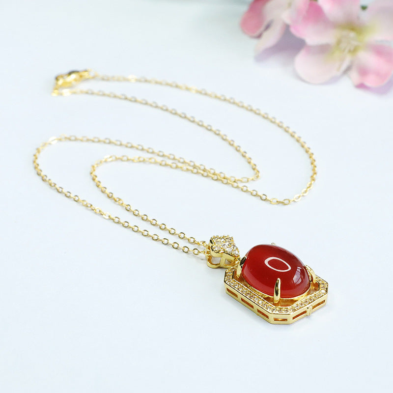 Red Agate Square Pendant Pigeon Egg Chrysoprase Necklace MN3072003