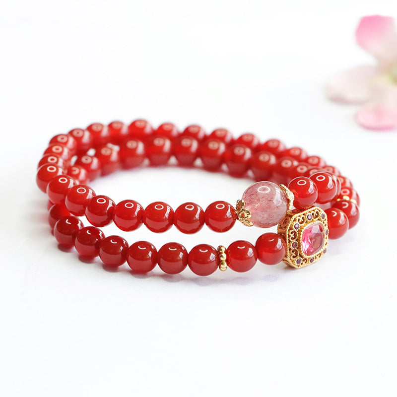 Natural red agate double circle bracelet strawberry crystal bracelet for women national trend MN4062305