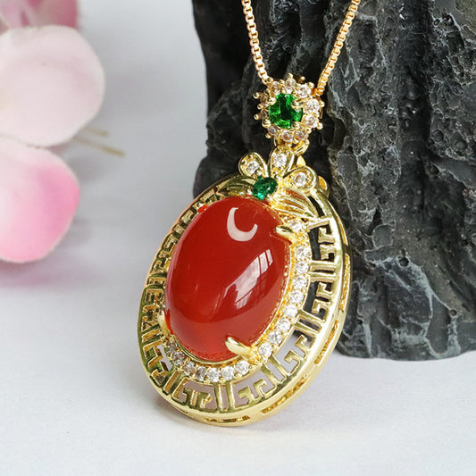 Carnelian Pendant Pigeon Blood Carnelian Clover Necklace MN3081105