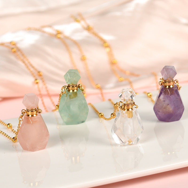 Hot selling new multi-color optional crystal perfume bottle simple personalized necklace pendant 