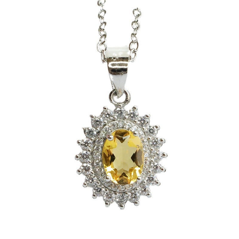 Natural citrine pendant full of diamonds sunflower necklace women's jewelry CB3112308 