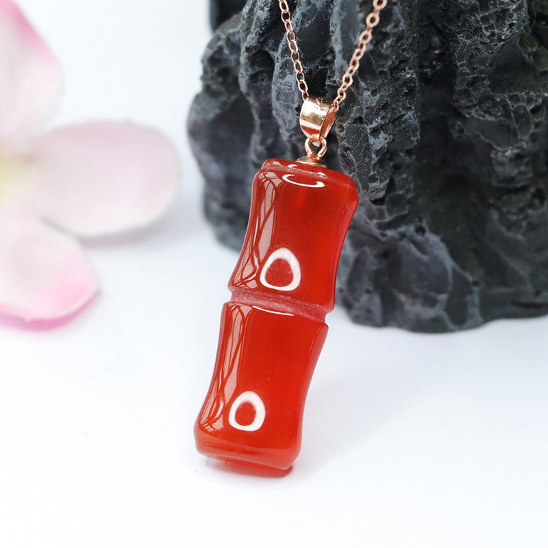 S925 silver inlaid with natural red agate bamboo pendant jewelry chalcedony MN2032405