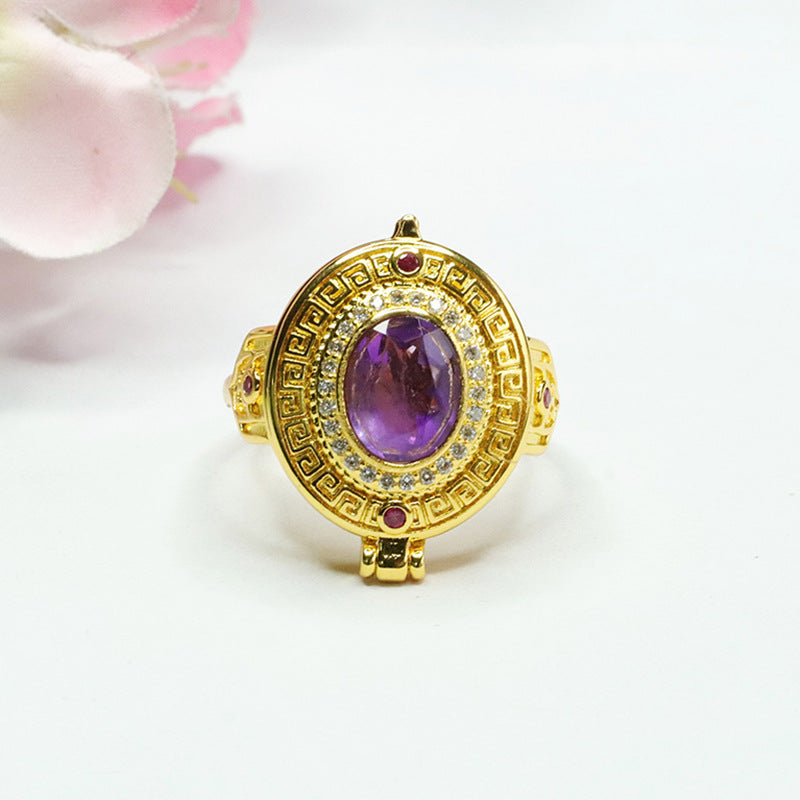 Natural Amethyst Ring Purple Gemstone Sachet Openable Ring CB3091002 