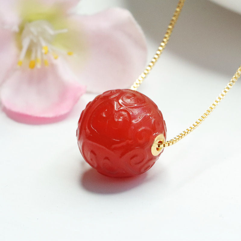 18k gold set with natural red agate palindrome bead pendant chalcedony jewelry MN2072609