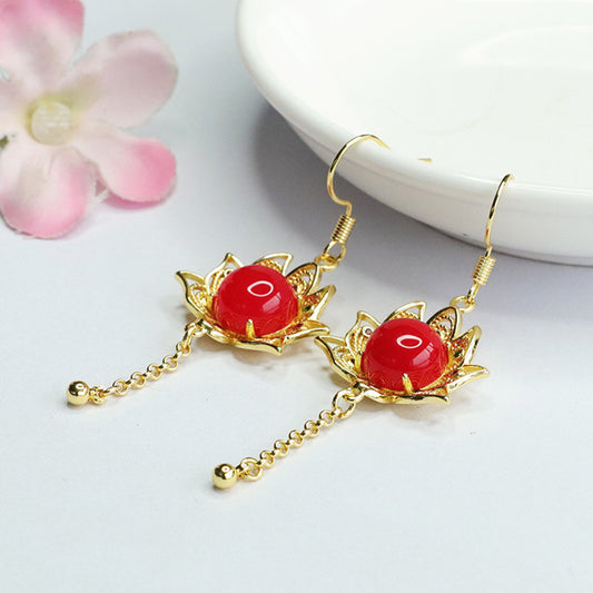 Carnelian earrings, chalcedony, sun flower ear hooks, national fashion jewelry for women MN4060502