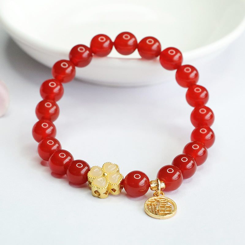 Natural red agate bracelet chalcedony four-leaf clover bracelet welfare MN4062304