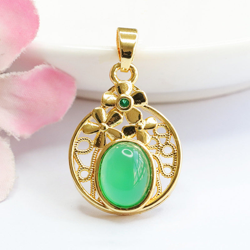 Natural red agate flower pendant hollow chrysoprase necklace ethnic style MN3110607