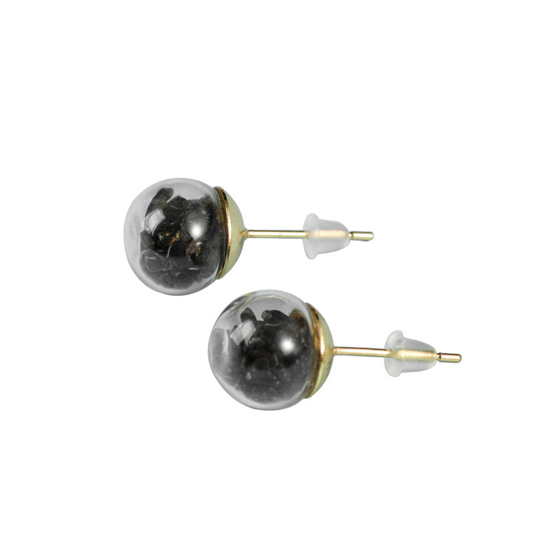 Foreign trade jewelry natural crystal gravel round spherical earrings creative simple and elegant handmade earrings 