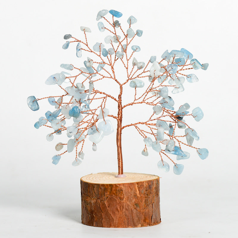 Natural crystal tree gravel solid wood ornaments crystal tree home creative office decoration crafts color modeling base 