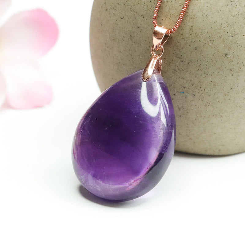 S925 silver set with natural amethyst drop pendant necklace crystal jewelry CB2120133 