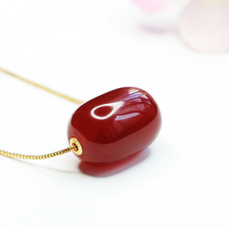 18k gold set with natural red agate Passepartout Chalcedony Pendant MN1122551