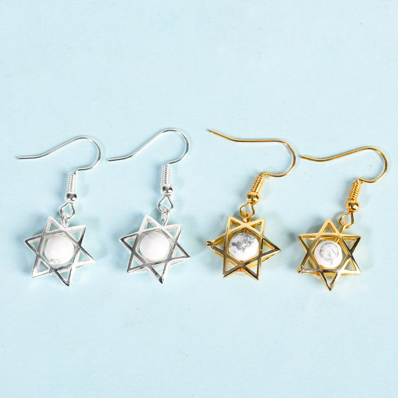 Foreign trade jewelry natural crystal raw stone earrings cute six-pointed star earrings temperament personality sweet earrings 