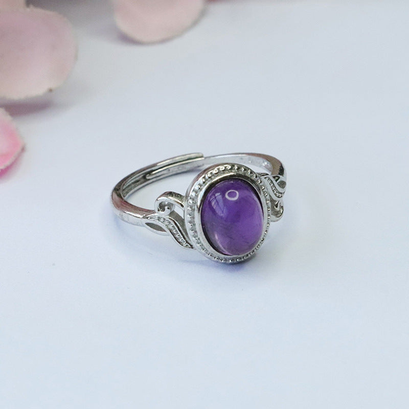 Natural Amethyst Ring Purple Colorful Jewelry Ring Retro Jewelry CB3092905 