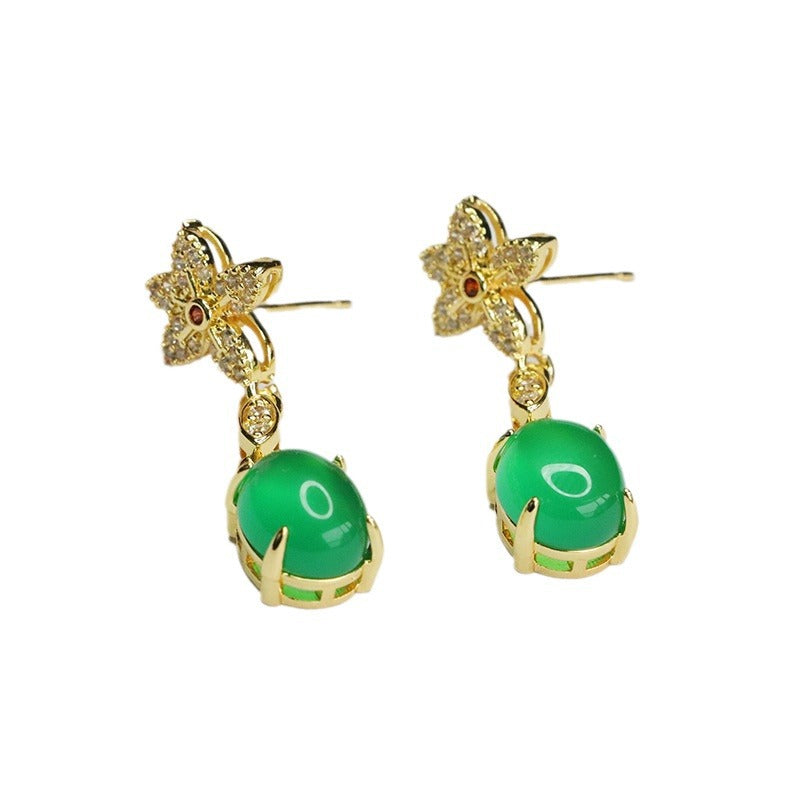 Chrysoprase Flower Earrings Red Agate Stud Earrings Fashionable Women's MN4013009