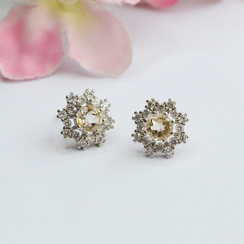 Natural Citrine Snowflake Earrings S925 Silver Needle Colorful Treasure Earrings Jewelry CB3110305 