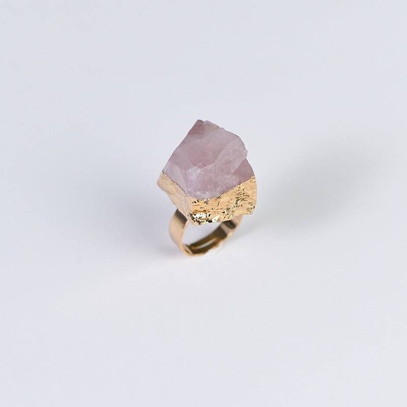 Hot selling natural amethyst raw stone gold-plated ring irregular shape live ring jewelry accessories 