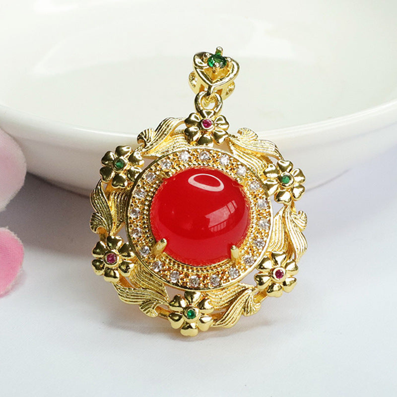 Ice green chalcedony pendant red agate yellow chalcedony necklace for women new Chinese style MN4012304