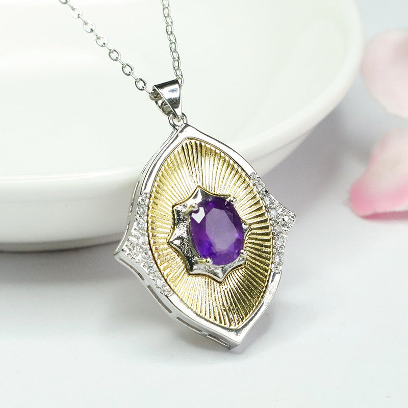 Natural Amethyst Pendant Purple Color Treasure Braided Pattern Necklace Women's Jewelry CB4041904 