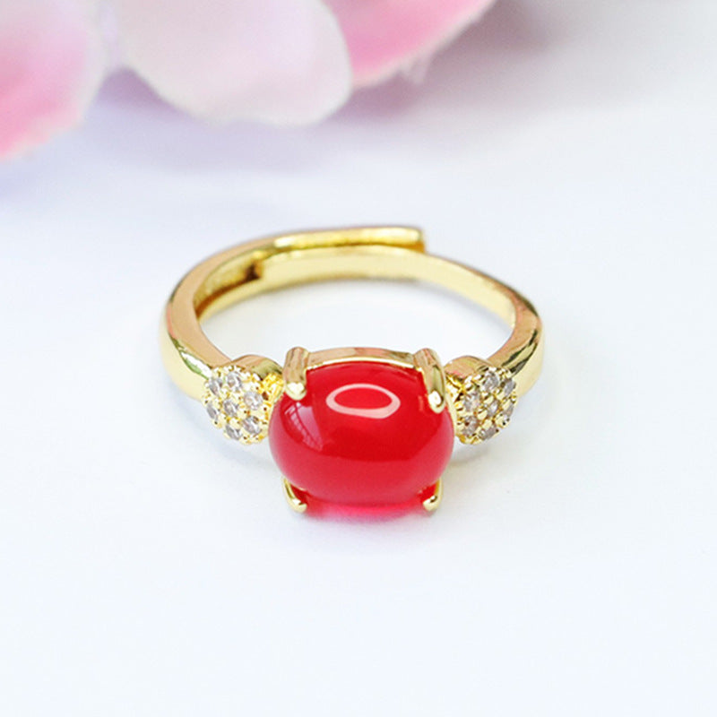 Customized red agate ring, chrysoprase ring, palace style MN3101302