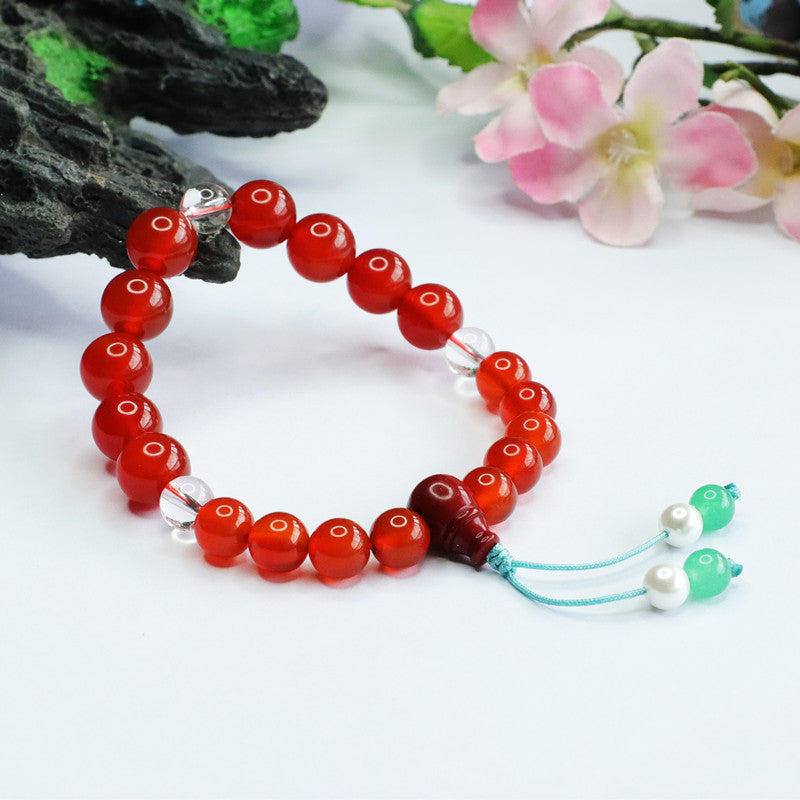 Red agate bracelet white crystal chalcedony eighteen seeds national style MN3072404