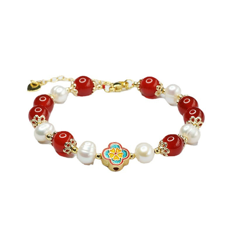 Natural freshwater pearl bracelet red agate four-leaf clover bracelet for women ZZ3032903