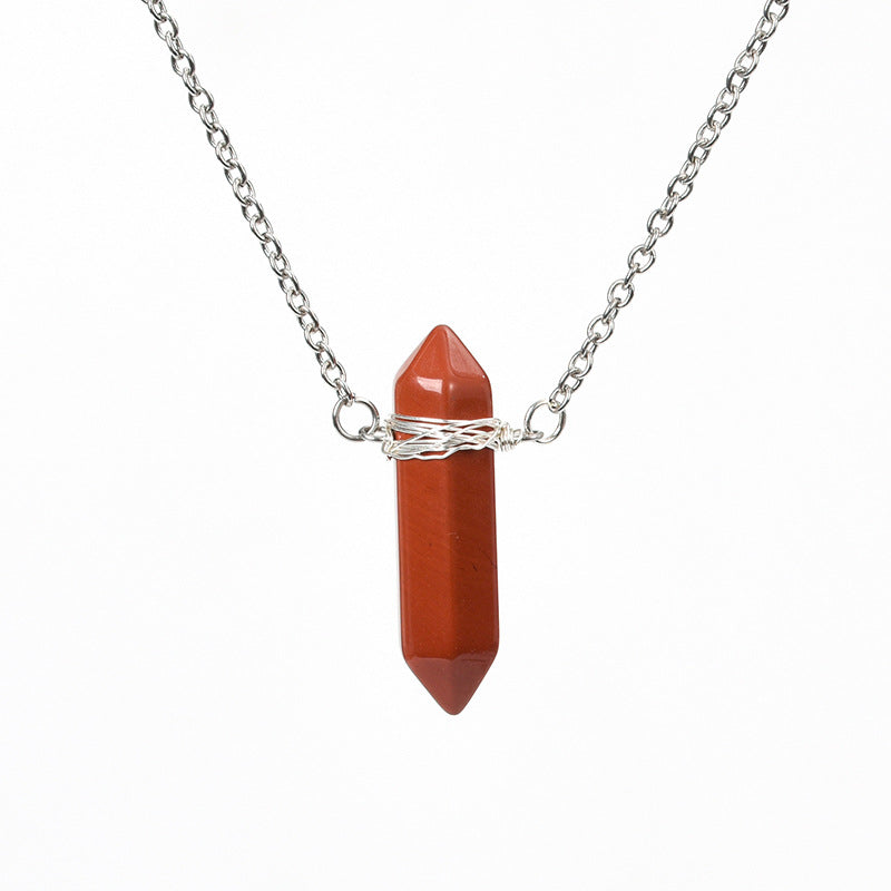 European and American best-selling vertical double-pointed crystal column pendant natural stone mixed color crystal column jewelry with necklace 