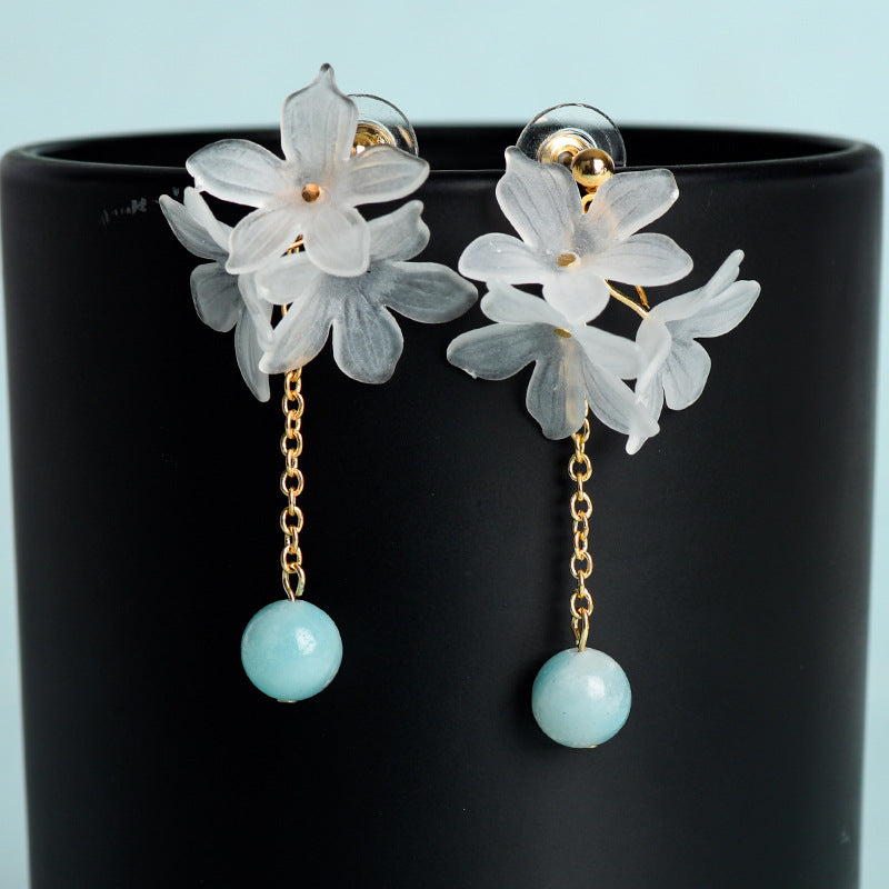 Jewelry Natural Crystal Beads Gardenia Flower Earrings European and American Creative Simple and Generous Handmade Earrings 