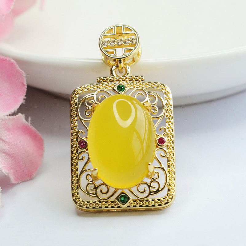 Natural red agate square plate pendant yellow and green chalcedony necklace retro jewelry MN3110513