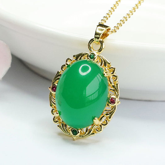 Ice green chalcedony pendant red agate necklace ethnic style MN4012609