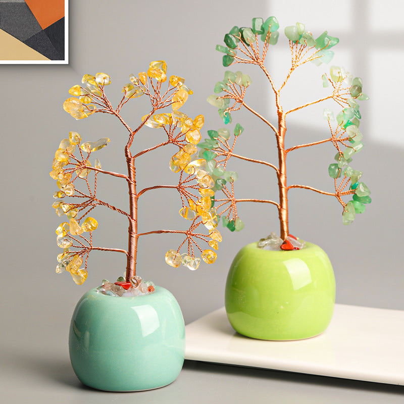 Natural crystal tree gravel pot decoration craft tree home creative office decoration crafts color modeling base 