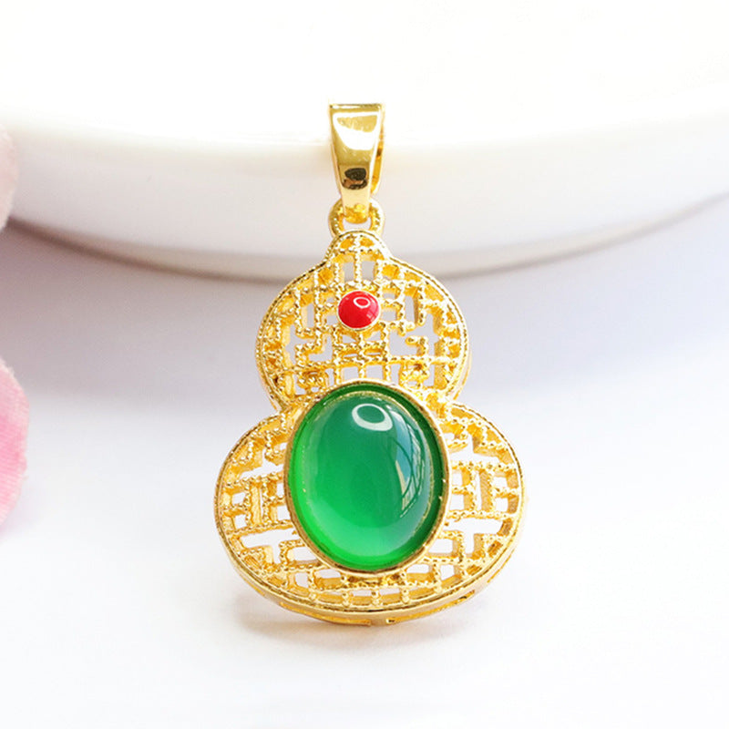 Natural chrysoprase gourd pendant hollow red agate necklace ethnic style MN3110608