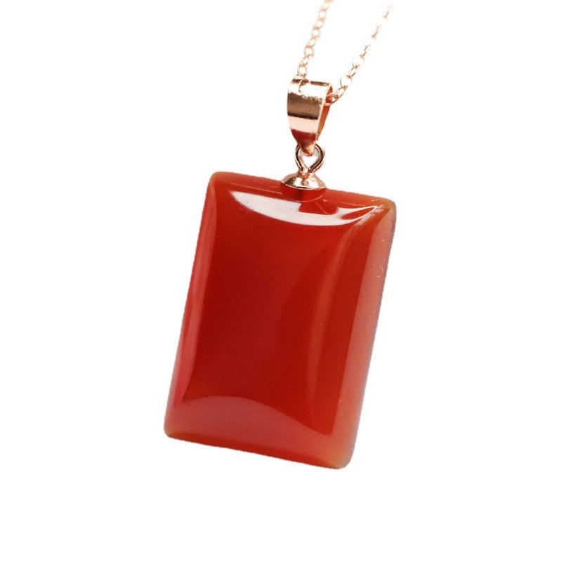 Natural silver with red agate square pendant chalcedony jewelry MN2053027