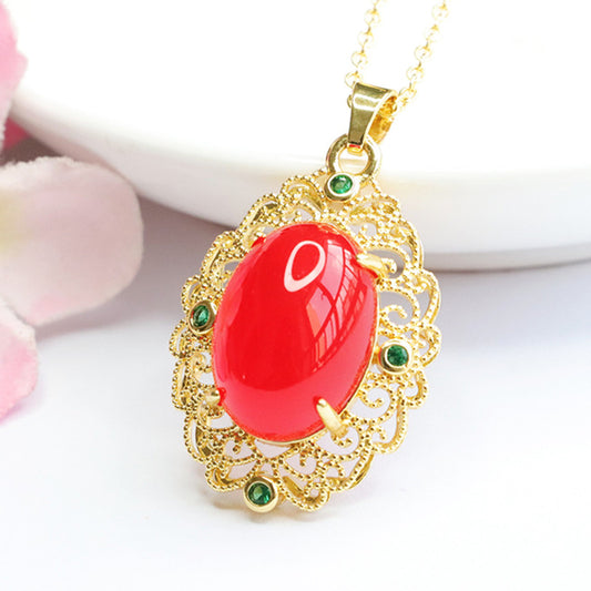 Natural red agate pendant yellow chalcedony necklace women's ethnic style MN3110510