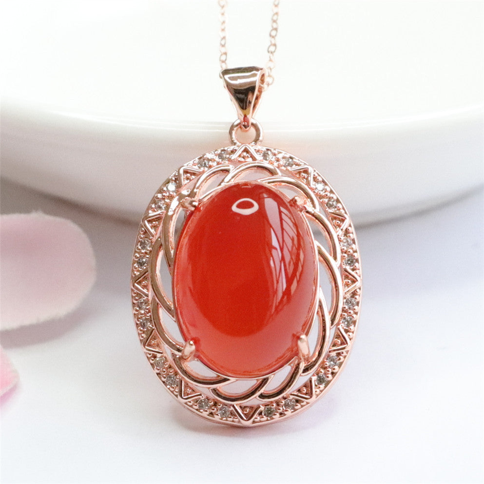 Natural red agate pigeon egg pendant chalcedony collarbone necklace crystal jewelry 2050508